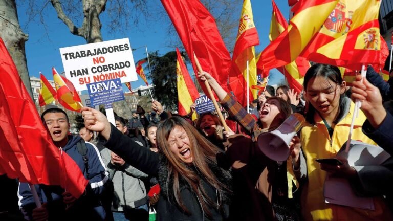 Chinese citizens protest against Spain's BBVA bank