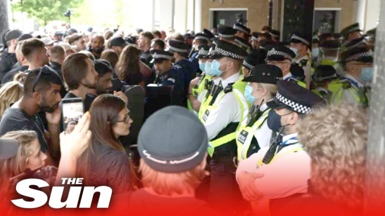 Anti-vaccine protesters try to storm BBC studios as they clash with cops during rally