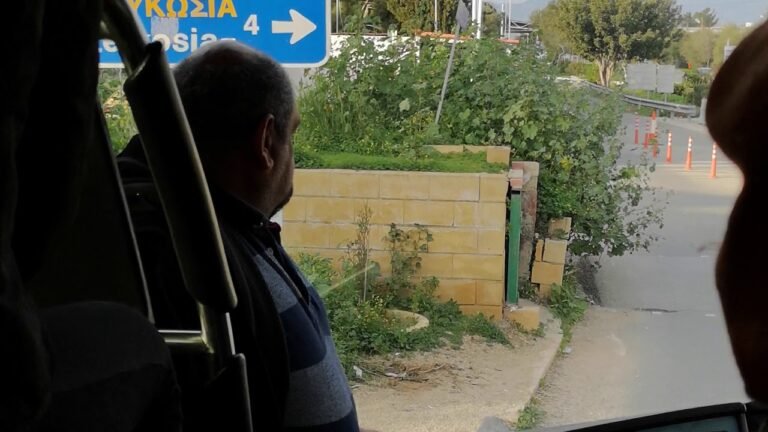 Bus going through passport control from Cyprus to Turkish Republic of Northern Cyprus