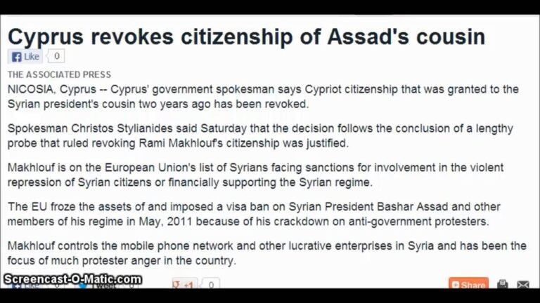 Cyprus revokes citizenship of Assad's cousin. Saturday, June 1, 2013