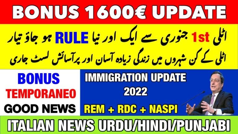 New Italy 1st JAN New Rules | RDC + REM + NASPI Update | Italian News in Urdu | Italy News