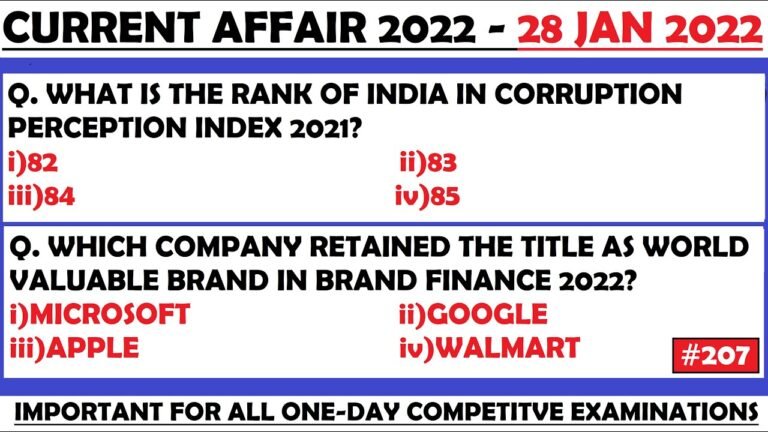 28 Jan 2022 Current Affairs Questions | India & World Current Affairs | Current Affairs 2022 Jan |