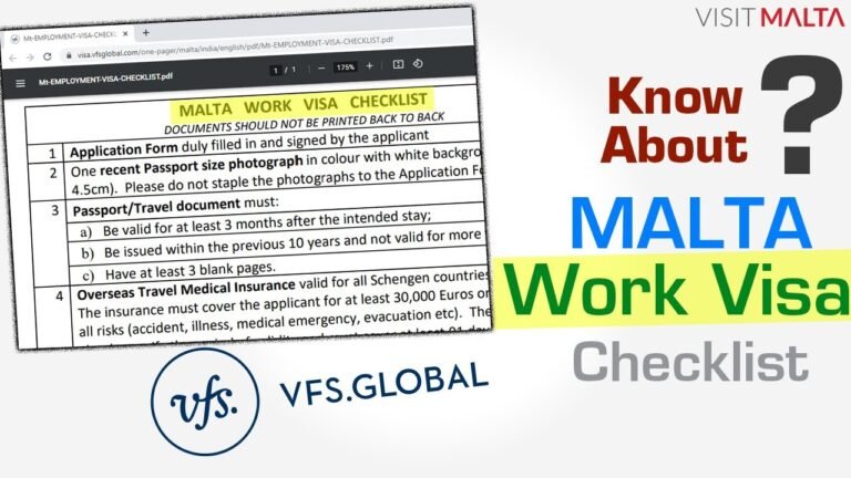 MALTA VISA Checklist by VFS Global, Malta Work Visa, Malta Work Permit, VFS Checklist for Malta Visa