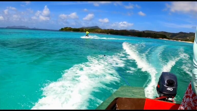 Water skiing on Paradise Beach Carriacou Grenada.