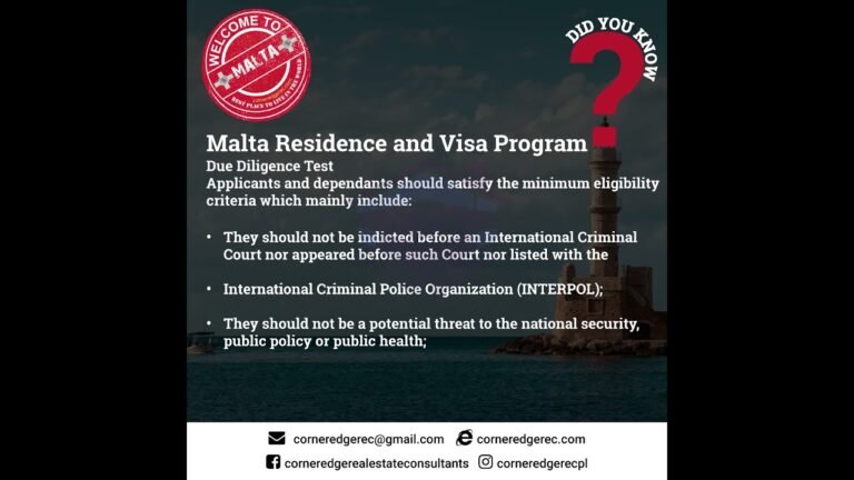 Malta Residence and Visa Program Due Diligents Applicants and dependants