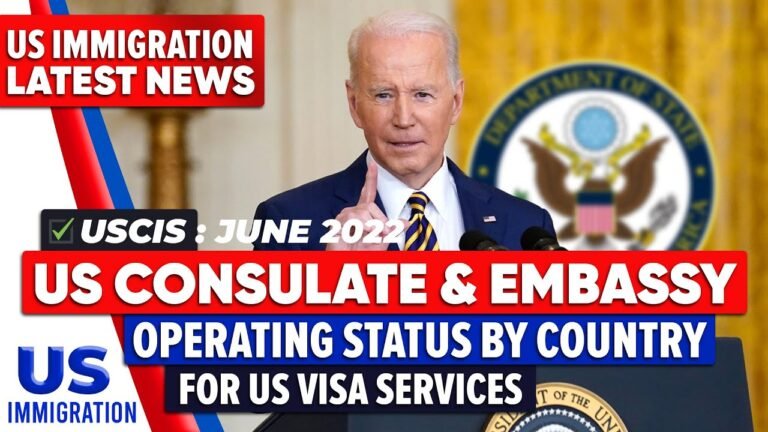 US Immigration : US Consulate & Embassy Operating status by country for US Visa Services – June 2022