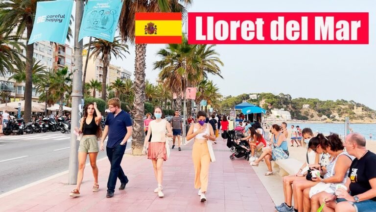 4K HDR Walking Tour Lloret de Mar BEACH Costa Brava Beach Spain