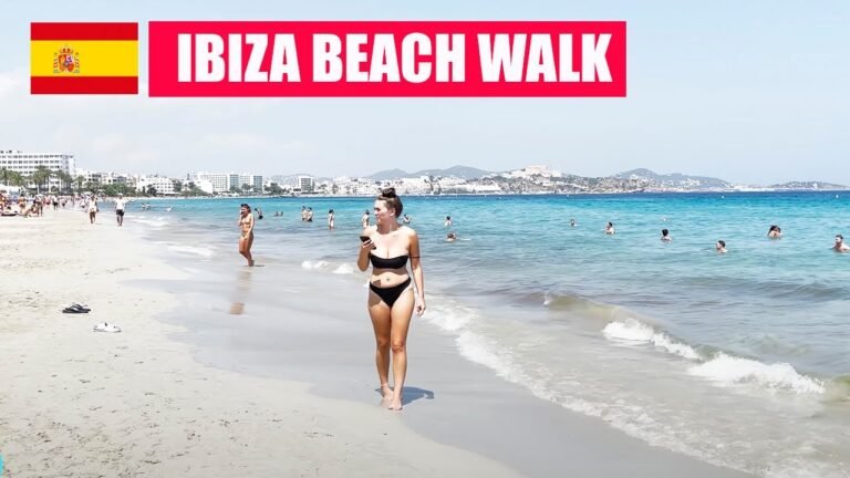 4K Walking IBIZA BEACH Platja d'en Bossa Spain Beach Walk