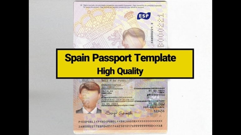 Fully Editable Spain Passport Template